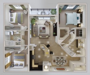9 mẫu căn hộ 3 phòng ngủ đẹp cho gia đình đông người
