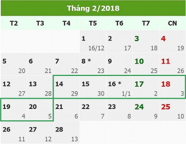 Lịch nghỉ Tết Nguyên đán Mậu Tuất 2018 chính thức